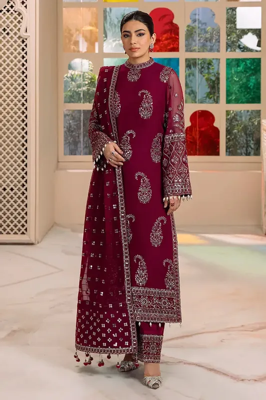 Alizeh Dua Formals 23 Maroon Raw Silk – view 1 – Poshaq