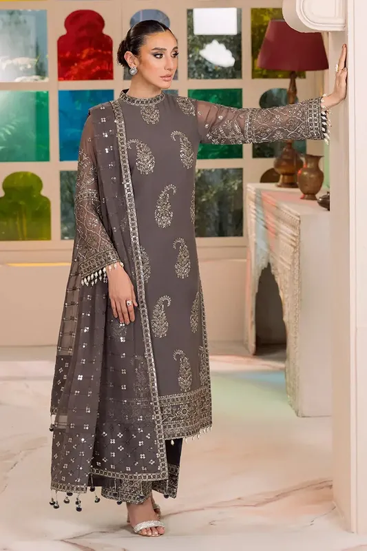 Alizeh Dua Formals 23 Grey Raw Silk – view 1 – Poshaq