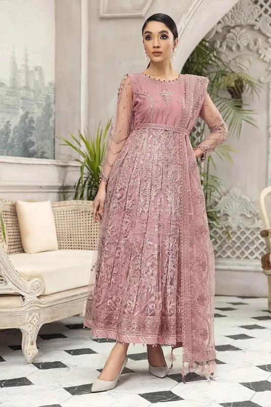 Alizeh Embroidered Chiffon Pink Raw Silk – view 1 – Poshaq
