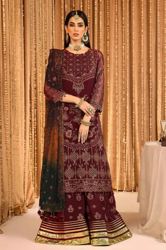 Alizeh Formals Collection Maroon Organza – view 1 – Poshaq