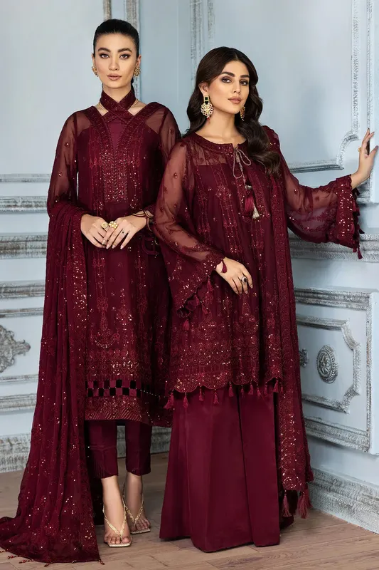 Alizeh Formals Collection Maroon Raw Silk – view 1 – Poshaq