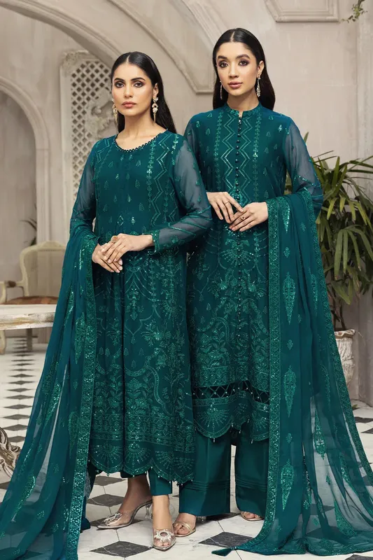 Alizeh Formals Collection Bottle Green Chiffon – view 1 – Poshaq