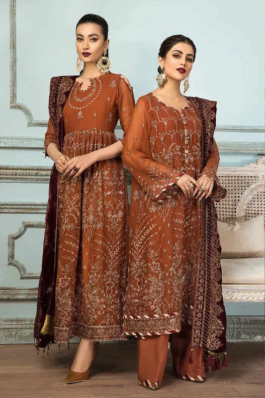 Alizeh Formals Collection Rust Raw Silk – view 1 – Poshaq