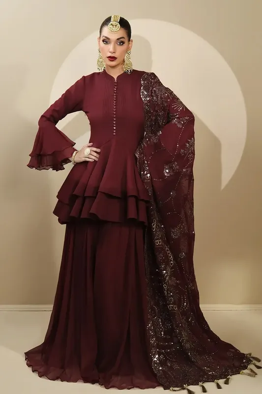 Alizeh Formals Collection Maroon Chiffon – view 1 – Poshaq