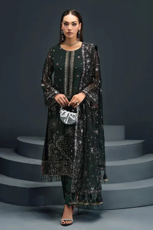 Alizeh Reena Handcrafted 24 Bottle Green Chiffon – view 1 – Poshaq