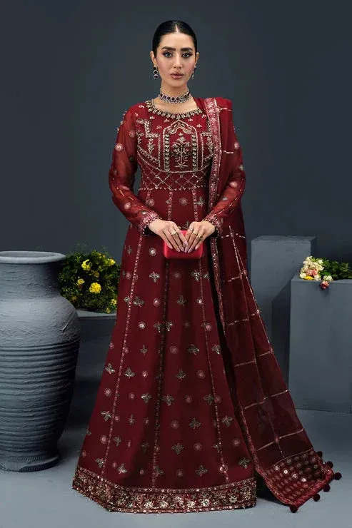 Alizeh Reena Handcrafted 24 Maroon Chiffon – view 1 – Poshaq