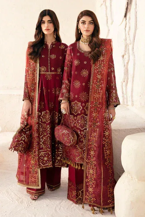 Alizeh Heer Festive Collection 24 Maroon Organza – view 1 – Poshaq