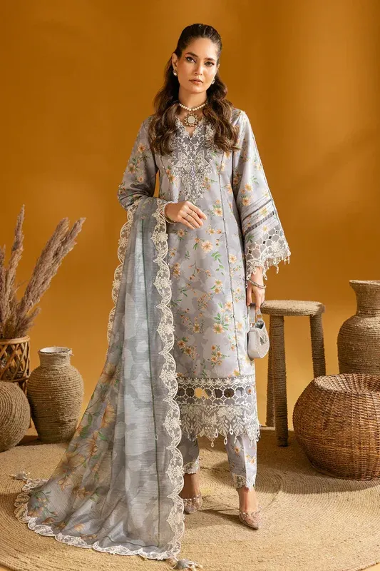 Alizeh Maahi Embroidered Lawn Grey Organza – view 1 – Poshaq