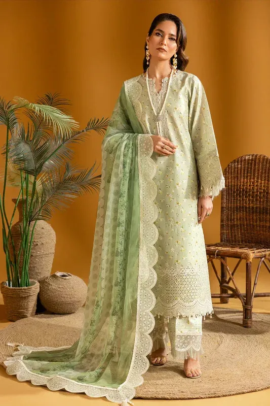 Alizeh Maahi Embroidered Lawn Green Organza – view 1 – Poshaq