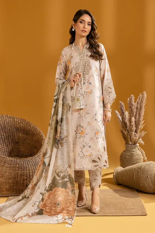 Alizeh Maahi Embroidered Lawn Beige Organza – view 1 – Poshaq