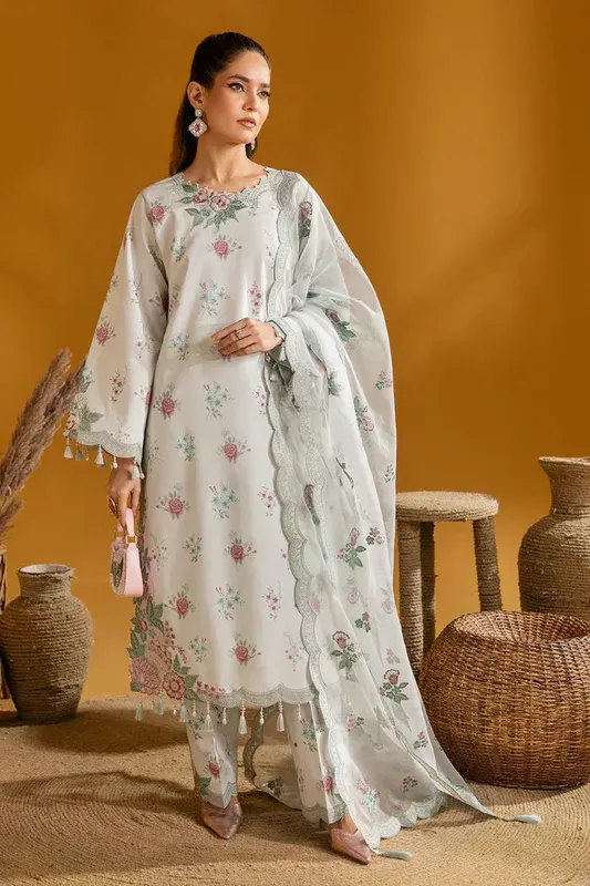 Alizeh Maahi Embroidered Lawn Ivory Organza – view 1 – Poshaq
