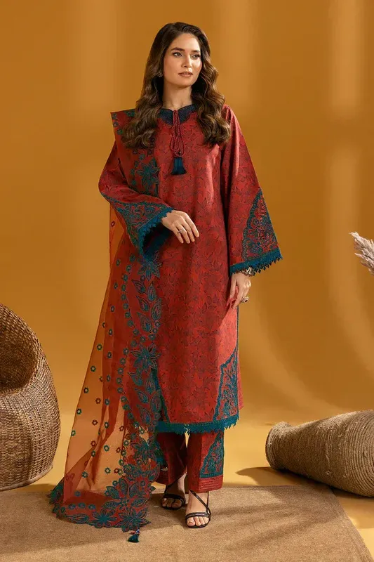 Alizeh Maahi Embroidered Lawn Red Organza – view 1 – Poshaq
