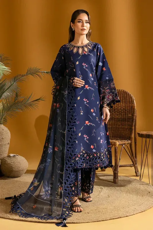 Alizeh Maahi Embroidered Lawn Blue Organza – view 1 – Poshaq