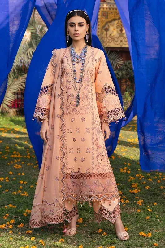 Alizeh Rawayat Luxury Lawn 24 Peach Organza – view 1 – Poshaq