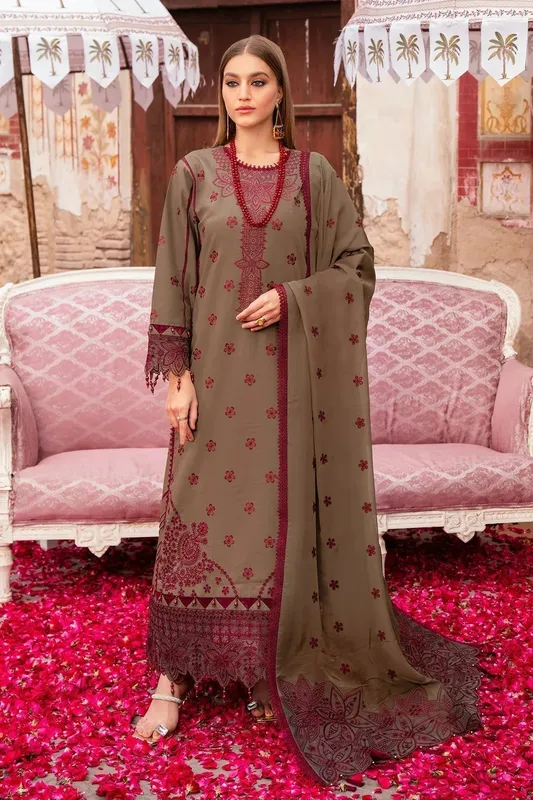 Alizeh Rawayat Luxury Lawn 24 Brown Organza – view 1 – Poshaq