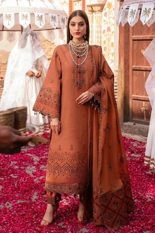Alizeh Rawayat Luxury Lawn 24 Maroon Organza – view 1 – Poshaq