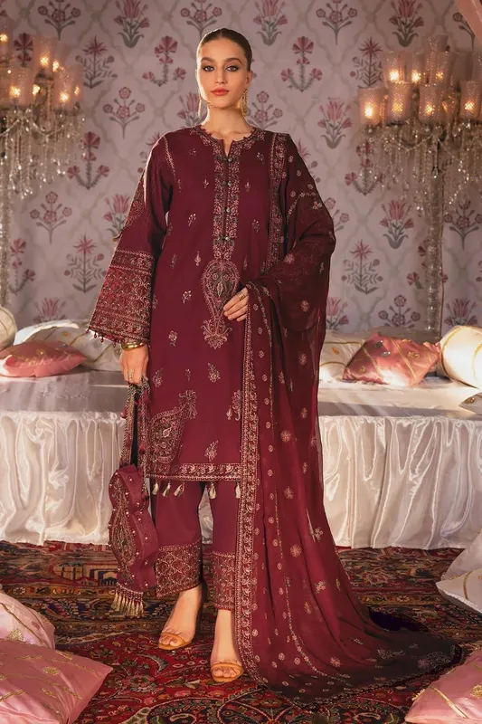 Alizeh Rawayat Luxury Lawn 24 Maroon Organza – view 1 – Poshaq