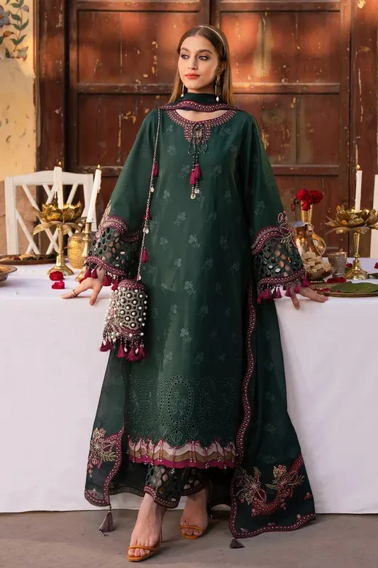 Alizeh Rawayat Luxury Lawn 24 Green Organza – view 1 – Poshaq