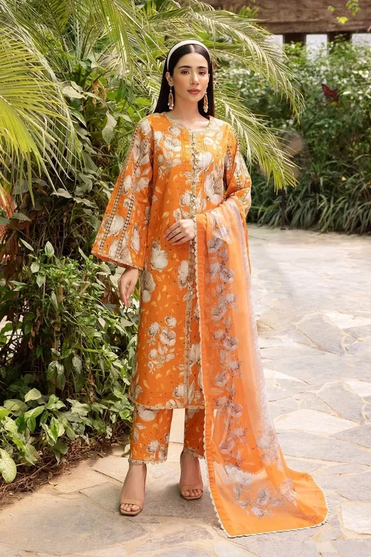Alizeh Sheen Lawn Prints 24 Orange Chiffon – view 1 – Poshaq
