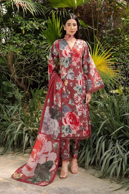 Alizeh Sheen Lawn Prints 24 Wine Lawn – view 1 – Poshaq