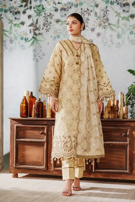 Alizeh Maahi Vol 2 Cream Chiffon – view 1 – Poshaq