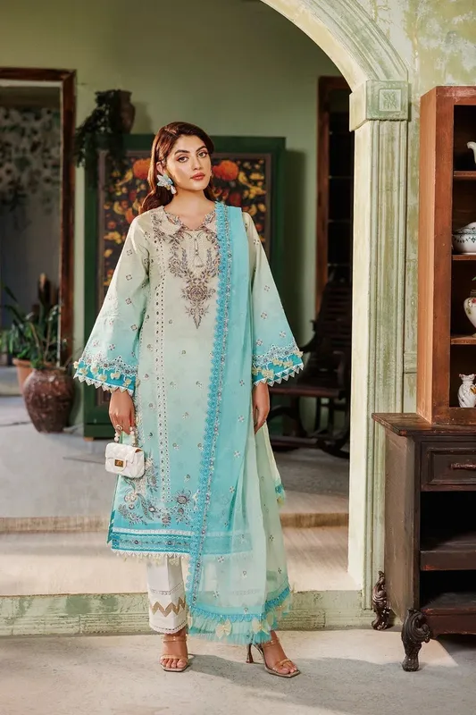 Alizeh Maahi Vol 2 Ferozi Organza – view 1 – Poshaq