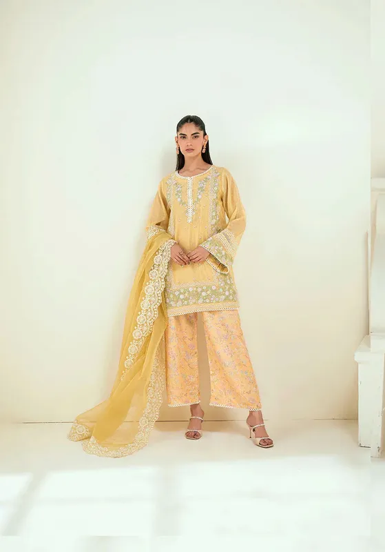 Dhanak Signature Pret Pale Yellow Net – view 1 – Poshaq