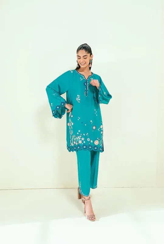 Dhanak Signature Pret Sea Green Cotton Silk – view 1 – Poshaq