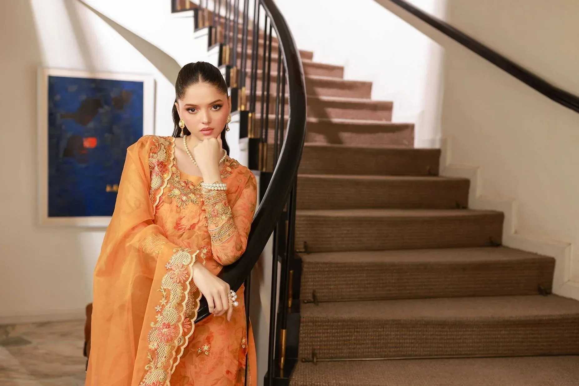 Dhanak Chiffon Pret Apricot Orange Raw Silk – view 4 – Poshaq