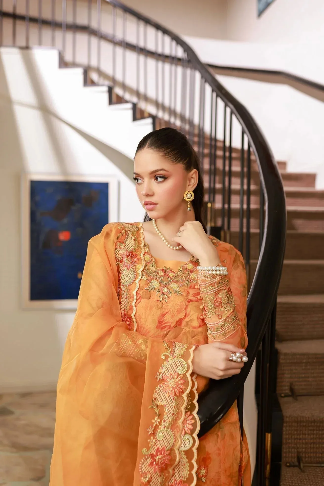 Dhanak Chiffon Pret Apricot Orange Raw Silk – view 6 – Poshaq