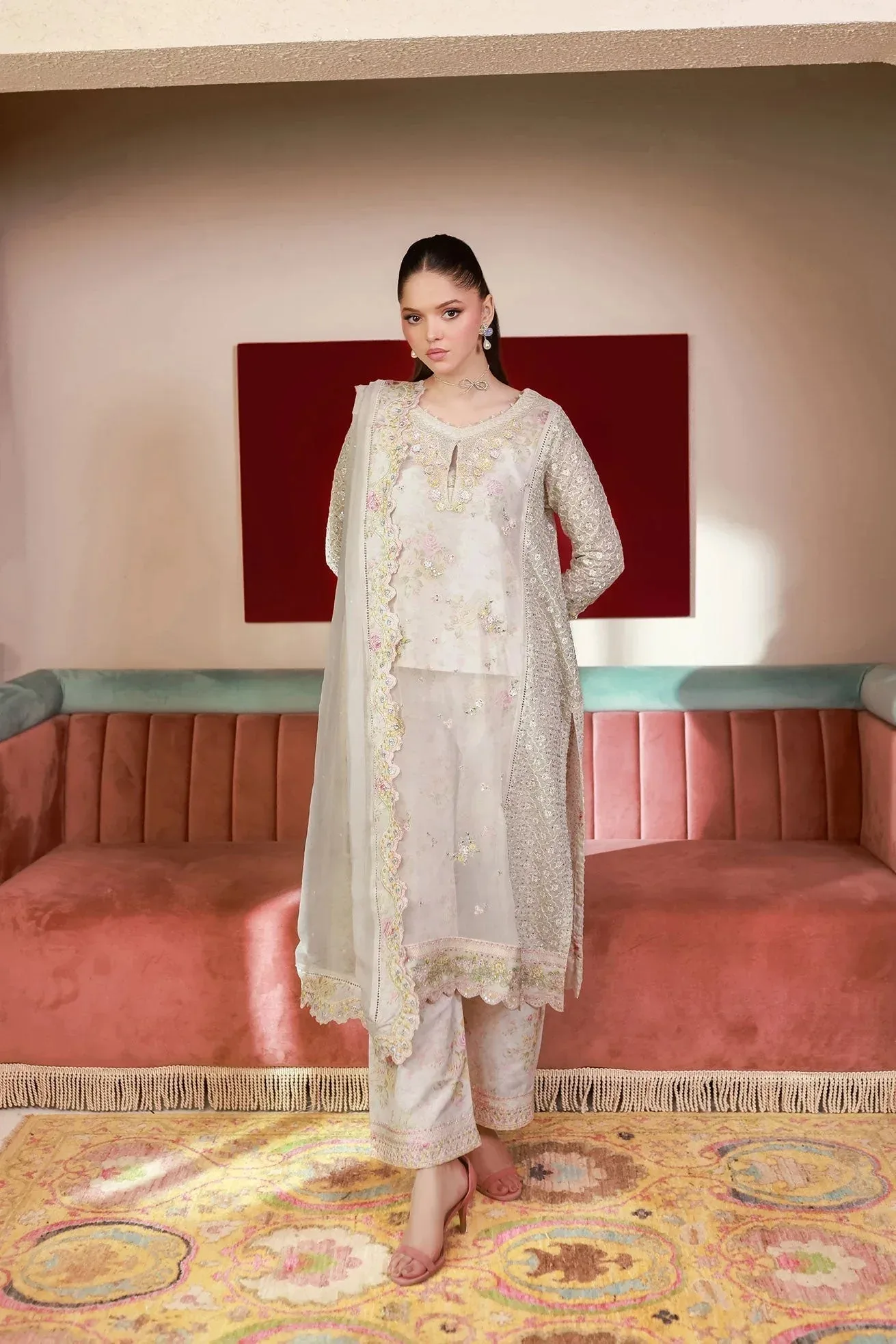 Dhanak Chiffon Pret Off White Chiffon – view 1 – Poshaq