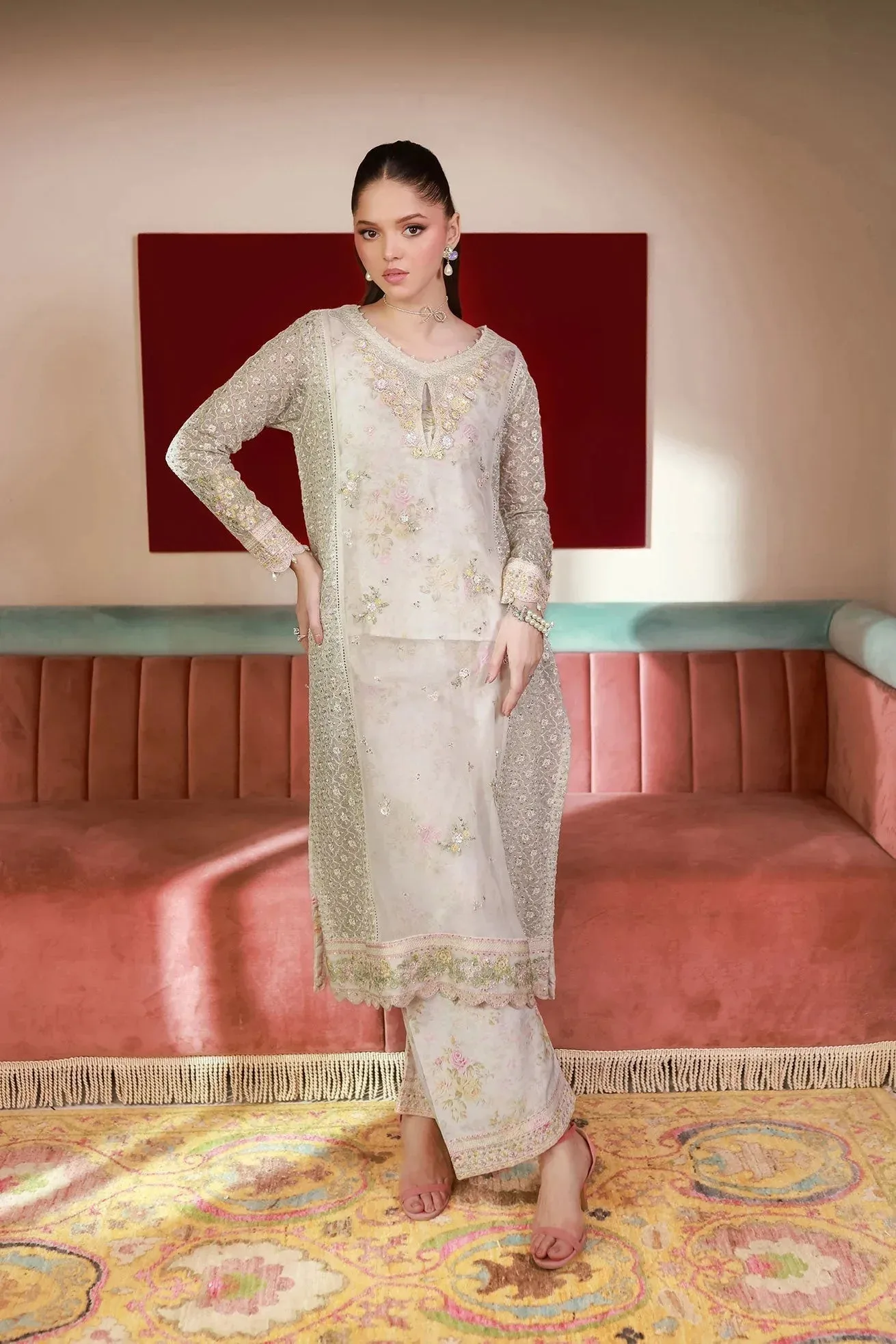 Dhanak Chiffon Pret Off White Chiffon – view 3 – Poshaq