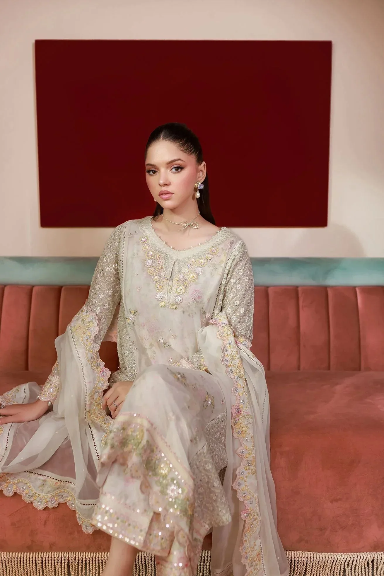 Dhanak Chiffon Pret Off White Chiffon – view 4 – Poshaq