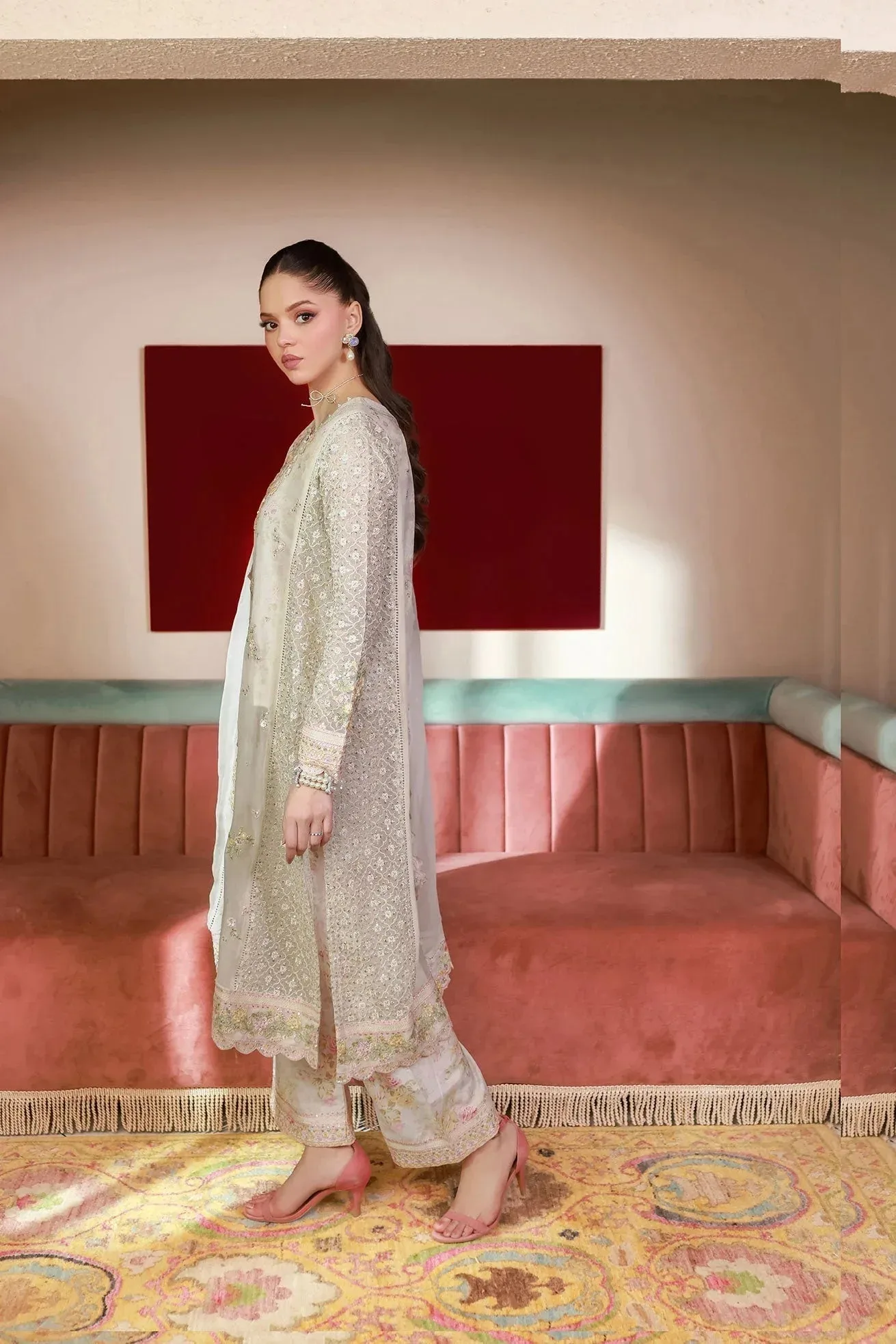 Dhanak Chiffon Pret Off White Chiffon – view 6 – Poshaq