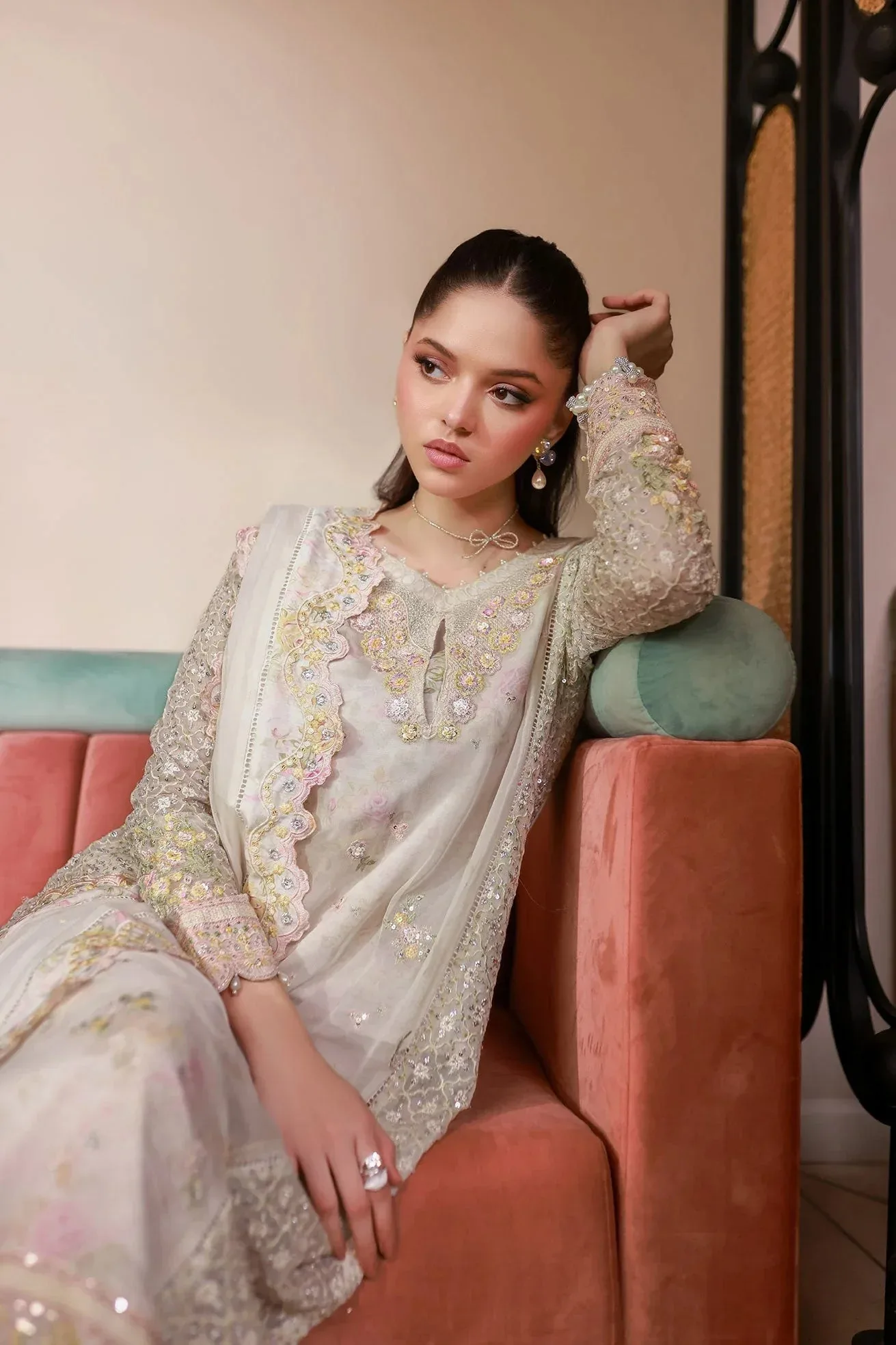 Dhanak Chiffon Pret Off White Chiffon – view 7 – Poshaq