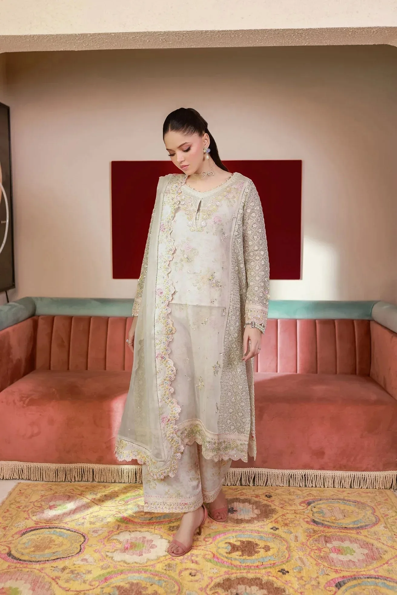 Dhanak Chiffon Pret Off White Chiffon – view 8 – Poshaq