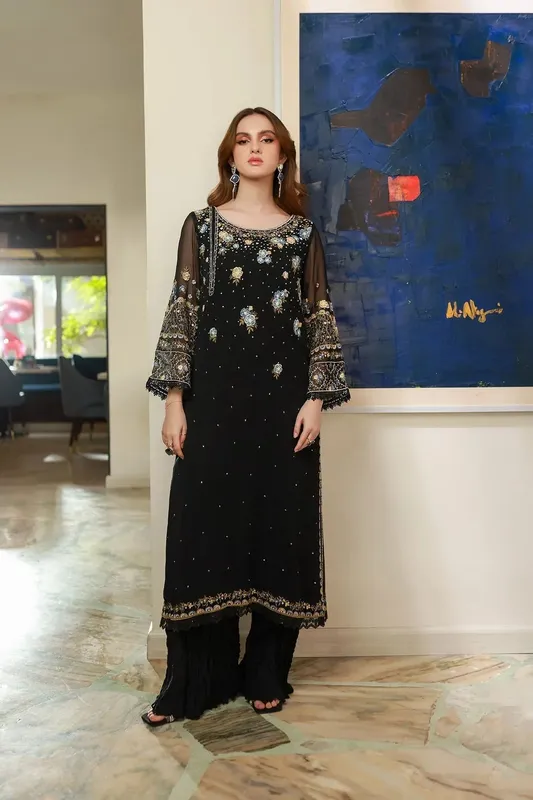 Dhanak Chiffon Pret Black Chiffon – view 1 – Poshaq