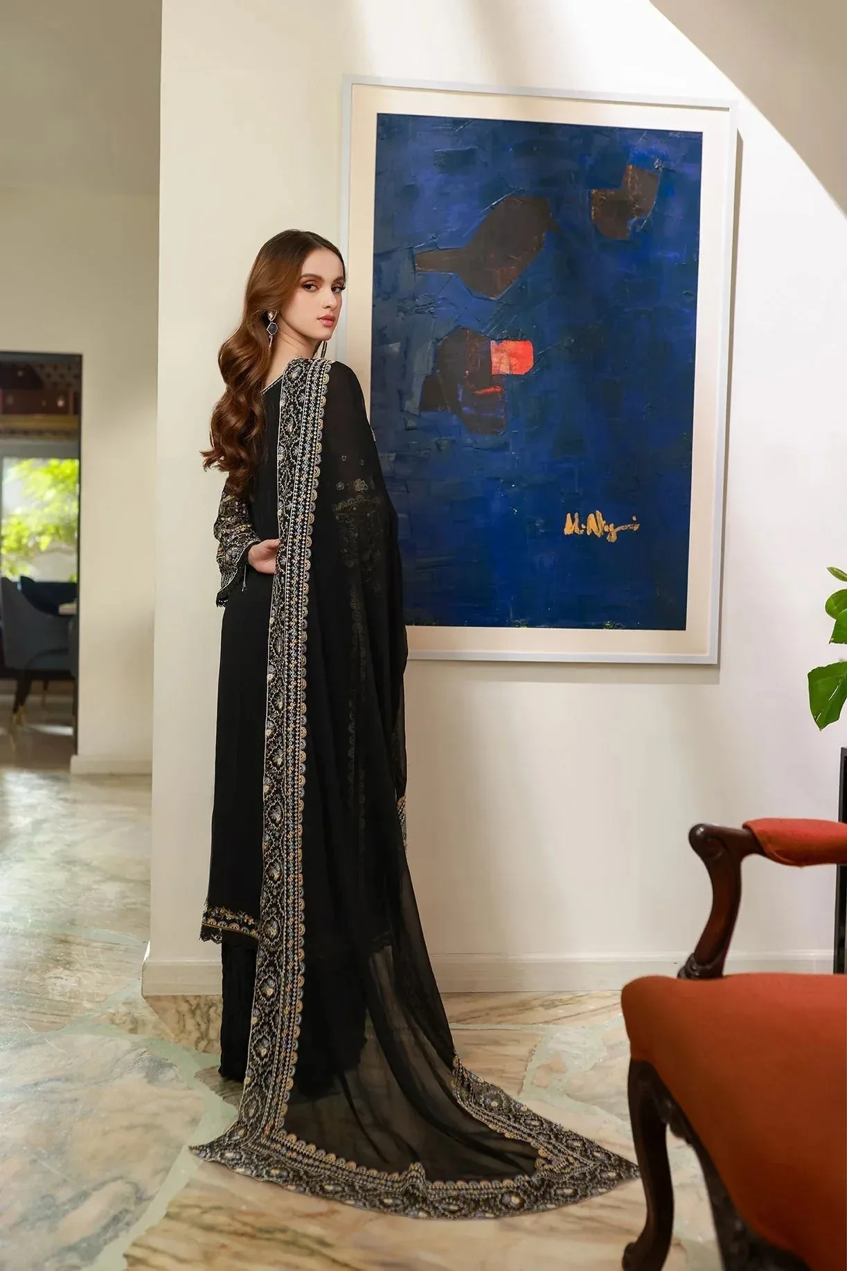 Dhanak Chiffon Pret Black Chiffon – view 2 – Poshaq