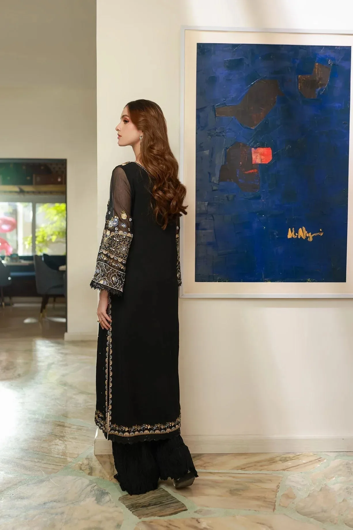 Dhanak Chiffon Pret Black Chiffon – view 3 – Poshaq
