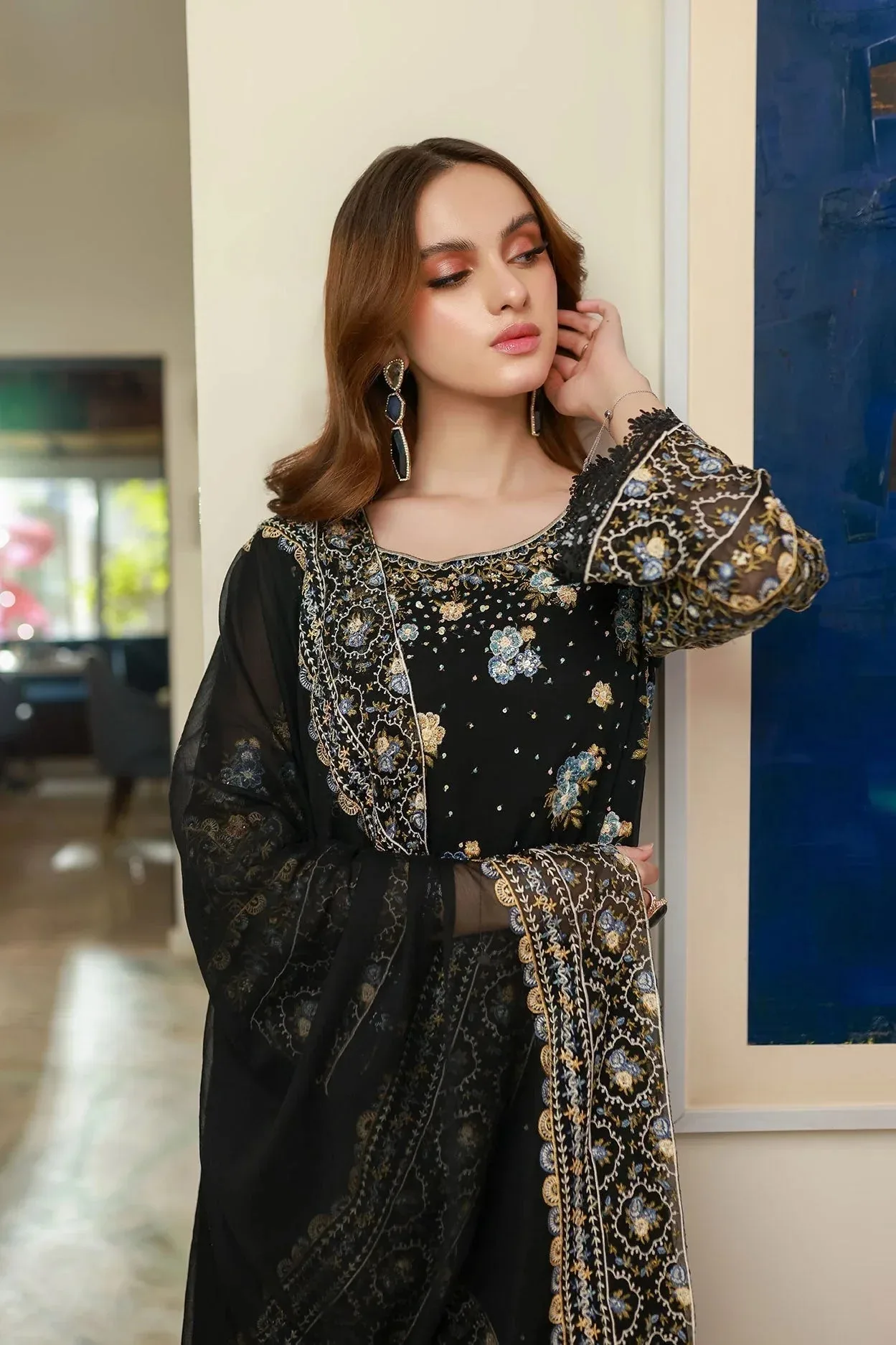 Dhanak Chiffon Pret Black Chiffon – view 4 – Poshaq