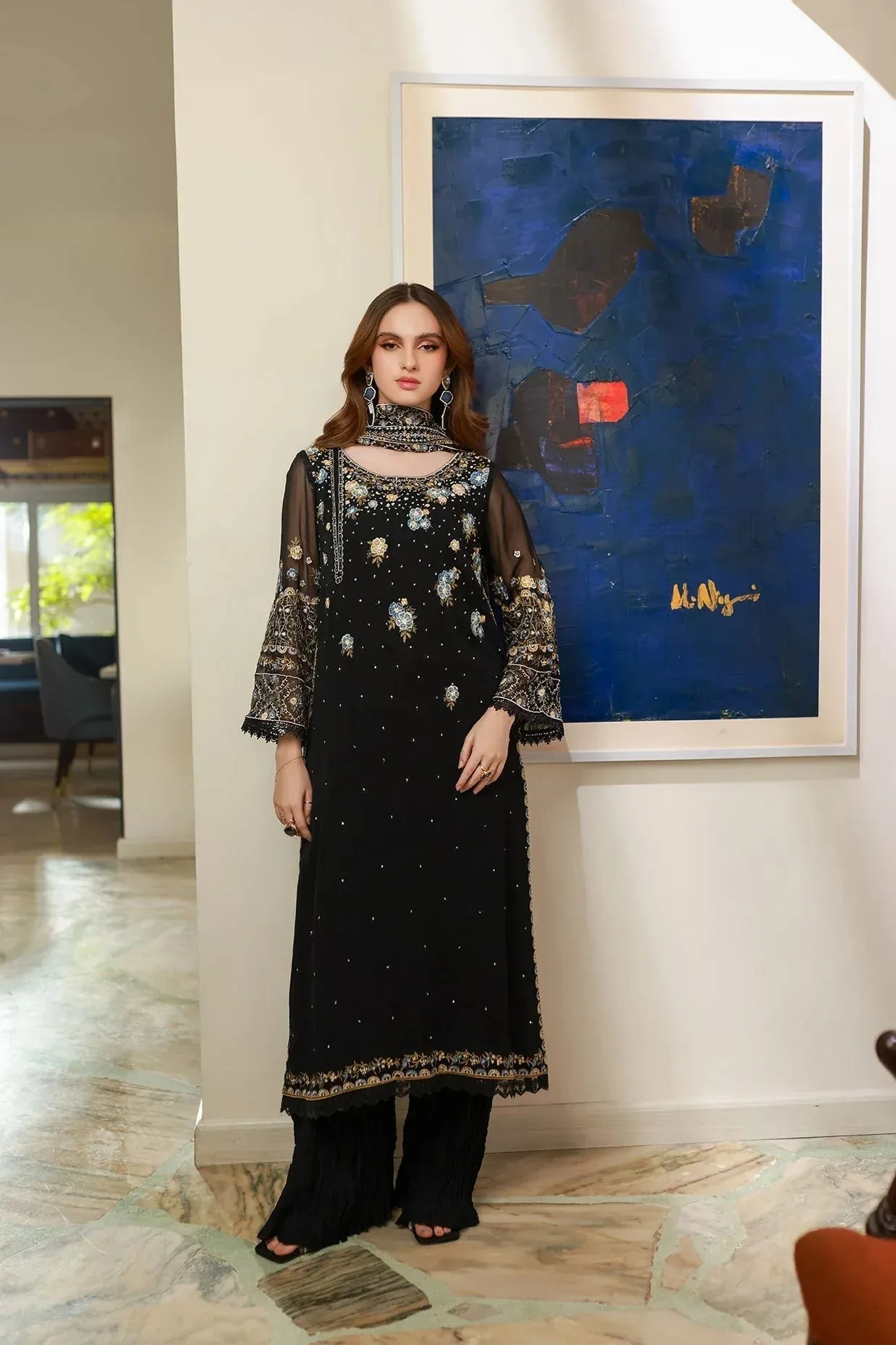 Dhanak Chiffon Pret Black Chiffon – view 5 – Poshaq