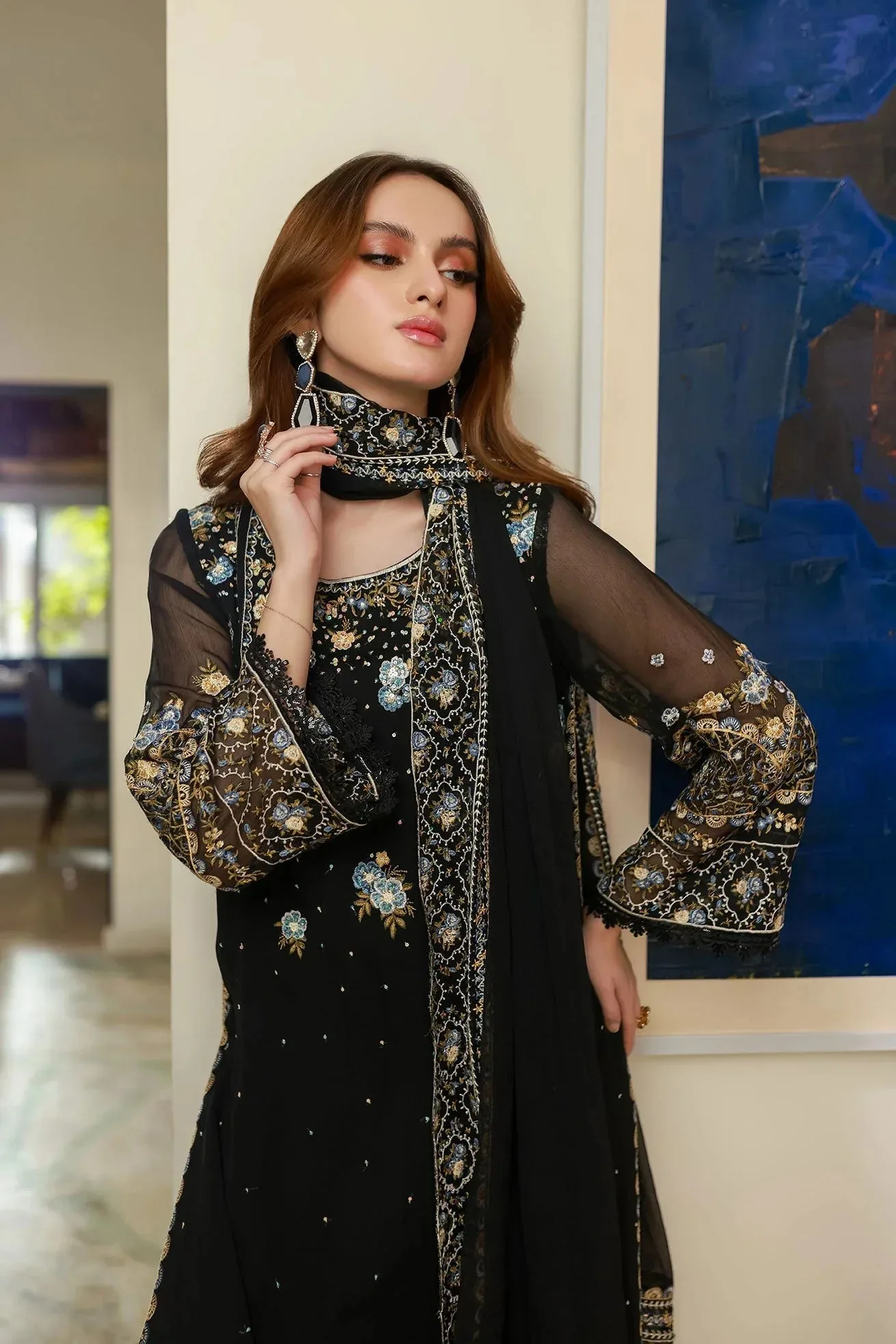 Dhanak Chiffon Pret Black Chiffon – view 6 – Poshaq