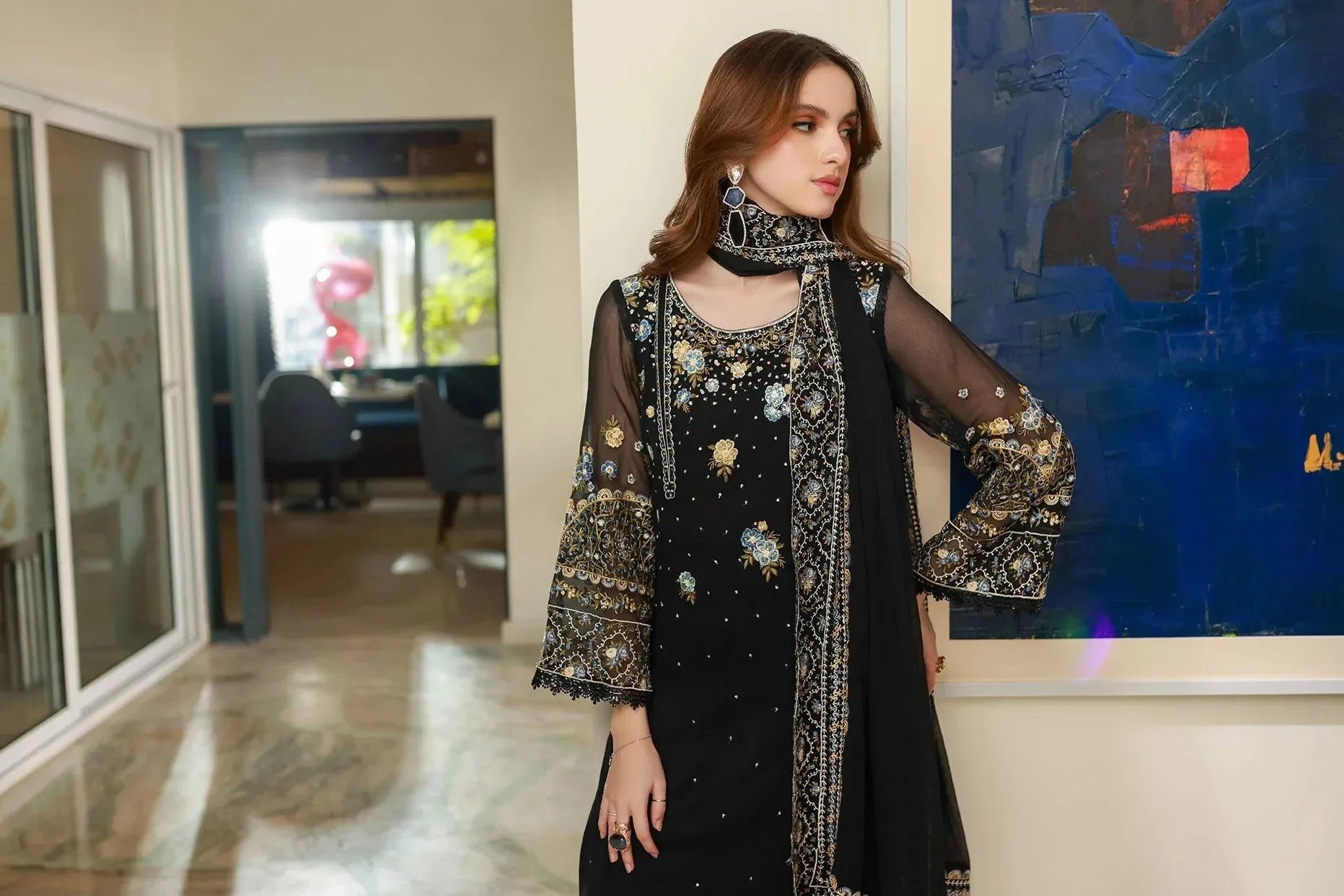 Dhanak Chiffon Pret Black Chiffon – view 9 – Poshaq