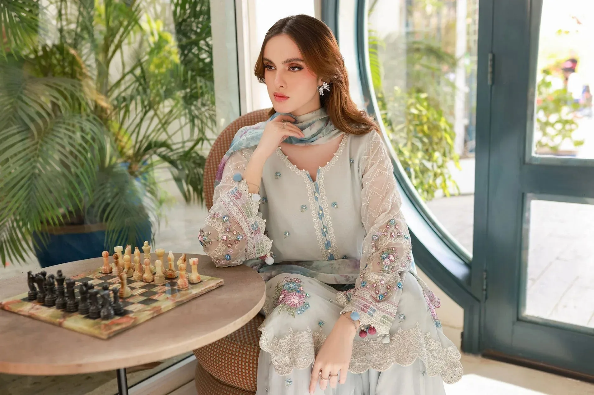Dhanak Chiffon Pret Grey Raw Silk – view 7 – Poshaq