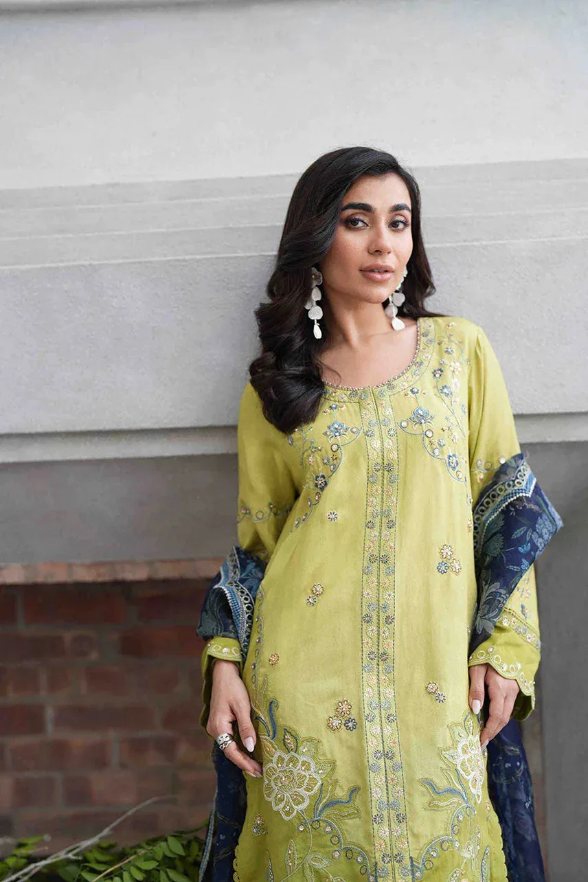 Dhanak SS 25 Luxury Pret Neon Green Cotton Silk – view 3 – Poshaq