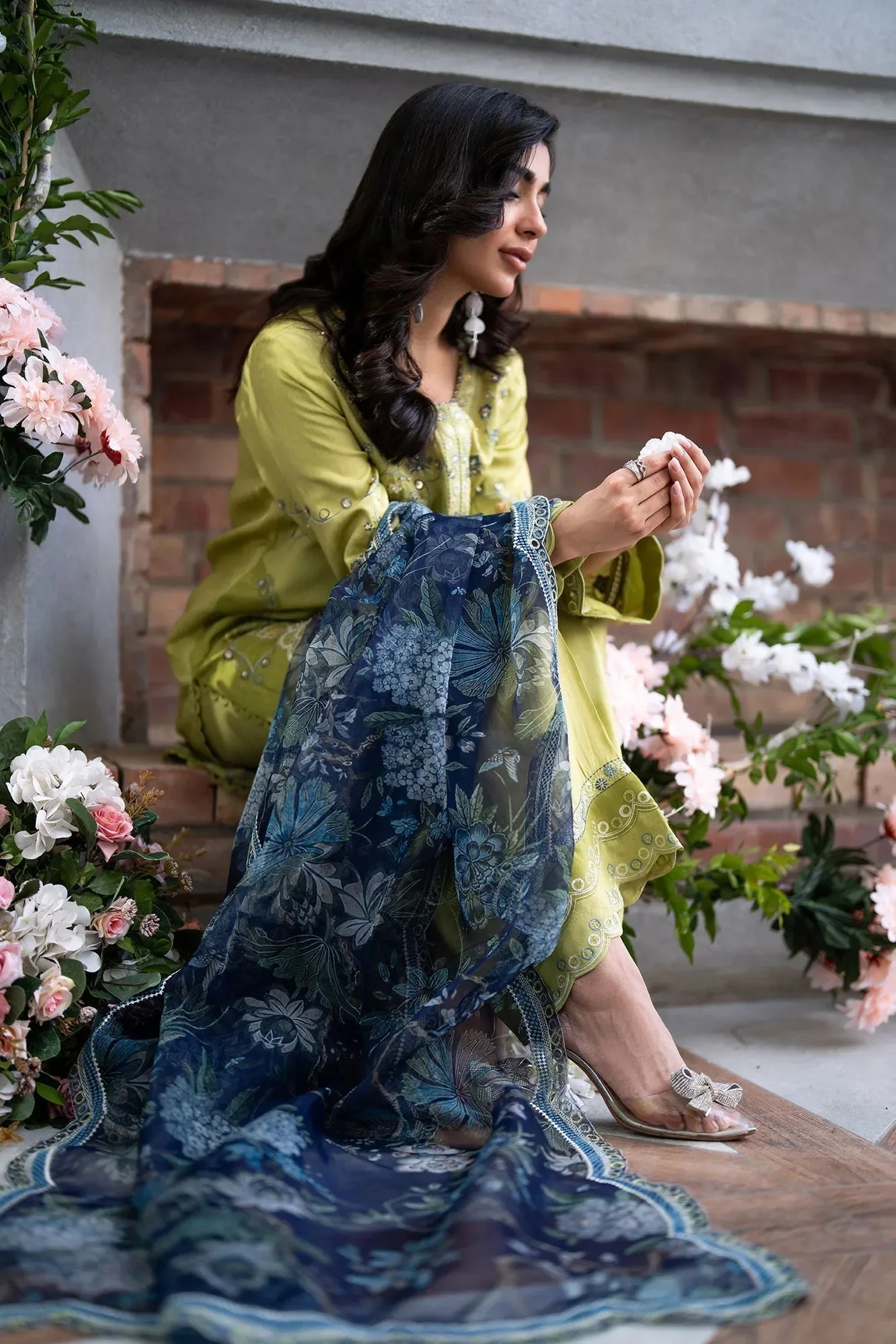 Dhanak SS 25 Luxury Pret Neon Green Cotton Silk – view 5 – Poshaq