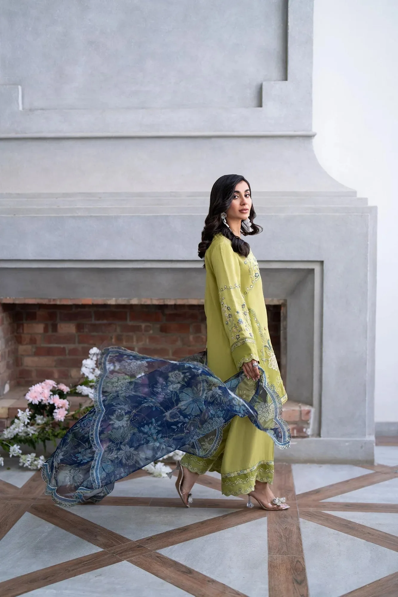Dhanak SS 25 Luxury Pret Neon Green Cotton Silk – view 6 – Poshaq