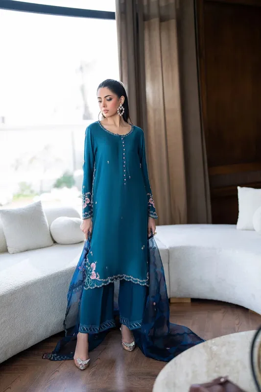 Dhanak SS 25 Luxury Pret Blue Cotton – view 1 – Poshaq