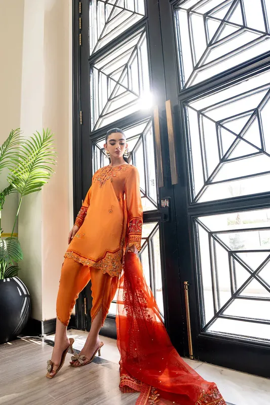 Dhanak SS 25 Luxury Pret Orange Silk – view 1 – Poshaq
