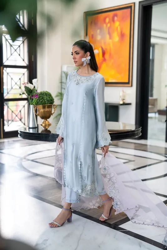Dhanak SS 25 Luxury Pret Light Blue Silk – view 1 – Poshaq
